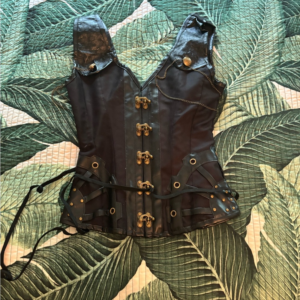 New black leather trim corset SZ M